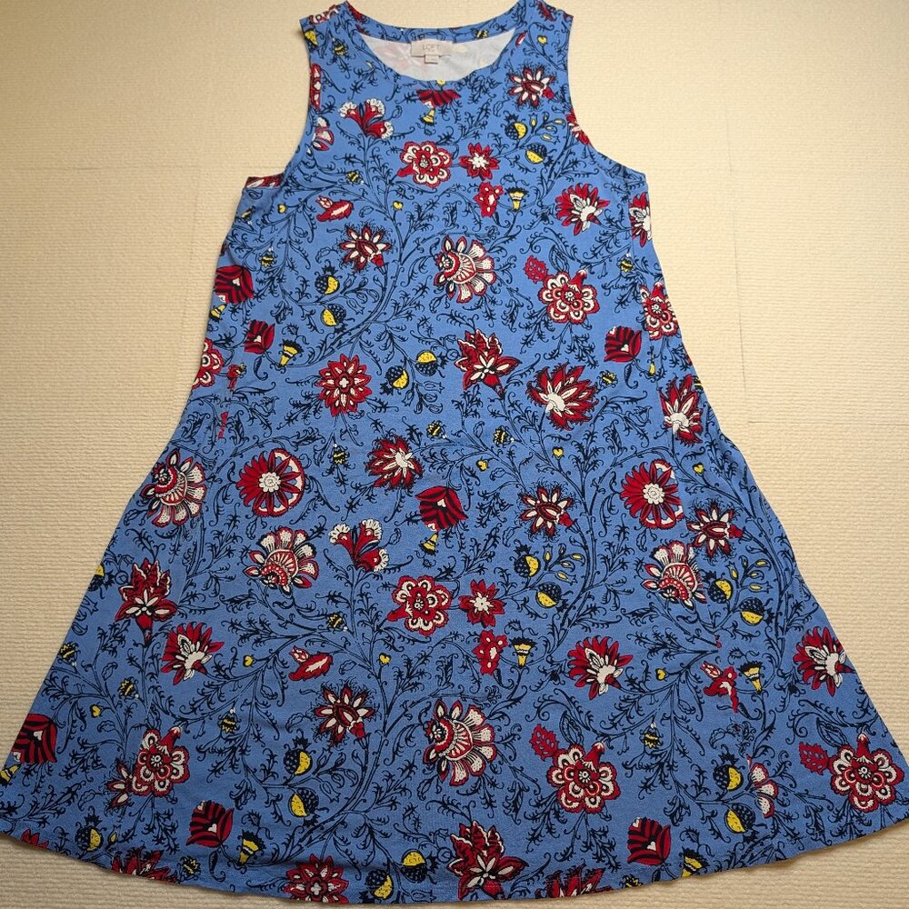 Loft Outlet vibrant tank A-line floral swing dress - size L - blue/red/white